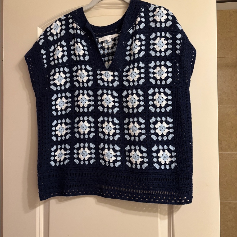 MELISSA NEPTON Navy and White Crochet Top